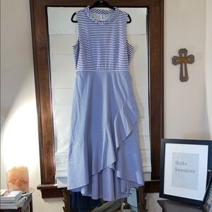 New York & Company Blue Striped High Low Maxi Dress